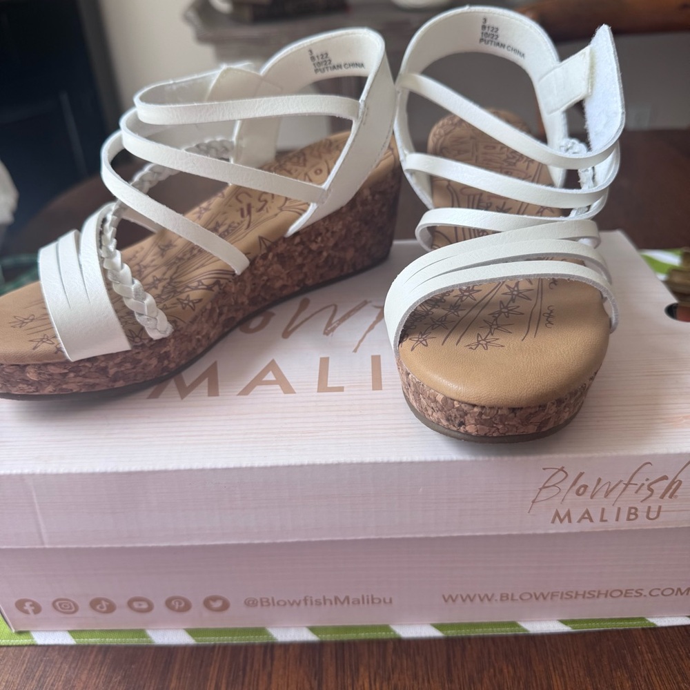 Blowfish White Strappy Cork Wedge Sandals